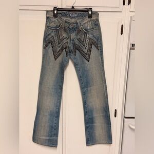 Vintage Kippy’s Raw Stitch Overlay Studded Denim Jeans RS Style $563 Retail